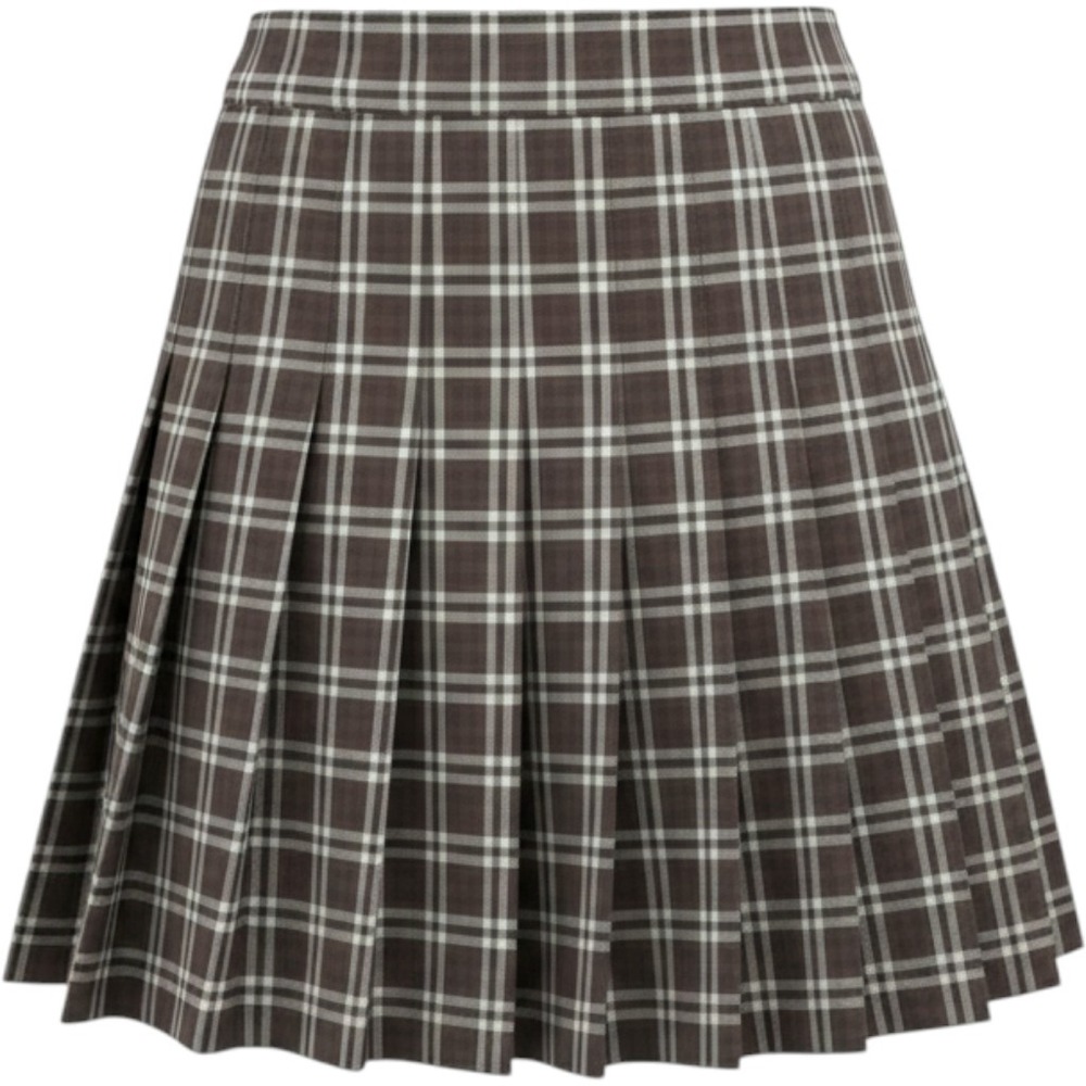 Aerie Brown Plaid Pleated Mini Skirt Side Button Elastic Back Academic SZ M NWT